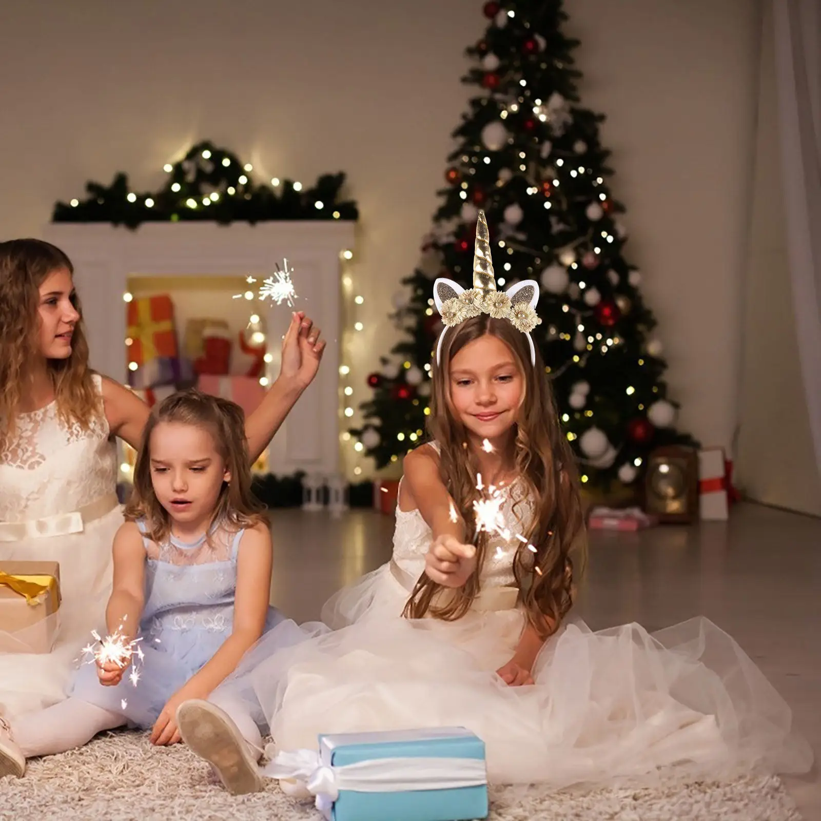 

Повязка на голову с рожками для девочек, цветочный аксессуар для волос, праздничный головной убор на день рождения, рождественское украшение для волос, милая элегантная повязка