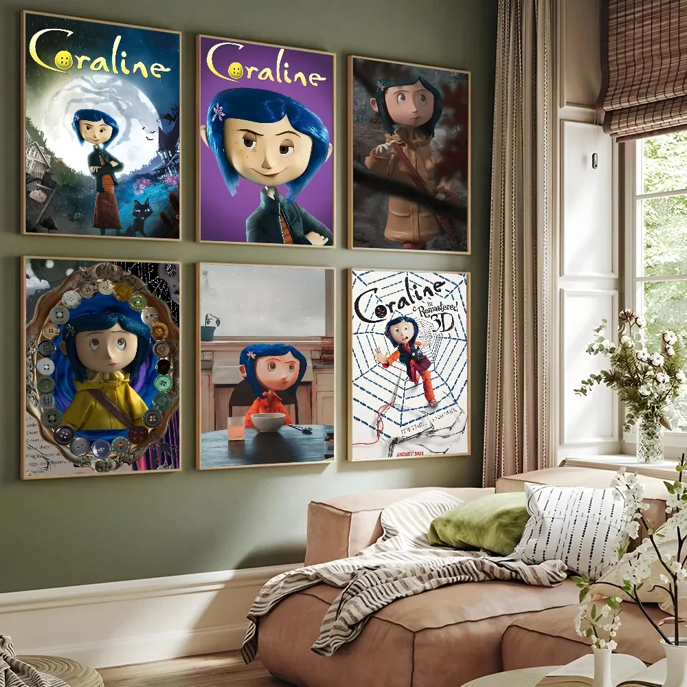 Anime Movie Coraline Self-adhesive Art Waterproof Paper Sticker Coffee House Bar Room Wall Decor