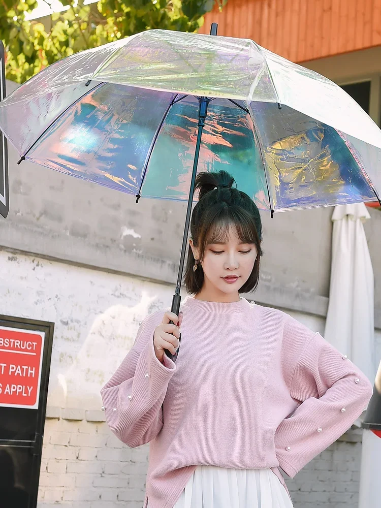 Creative Rainbow Umbrella Long Handle Umbrella PVC Transparent Color Changing Umbrella Rain Women Regenschirm Girl Gift SY193