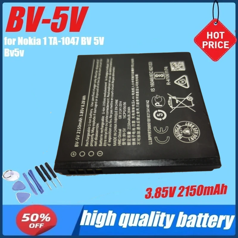 

BV-5V 3.85V 2150mAh 8.28Wh Battery for Nokia 1 TA-1047 BV 5V Bv5v +free Tool