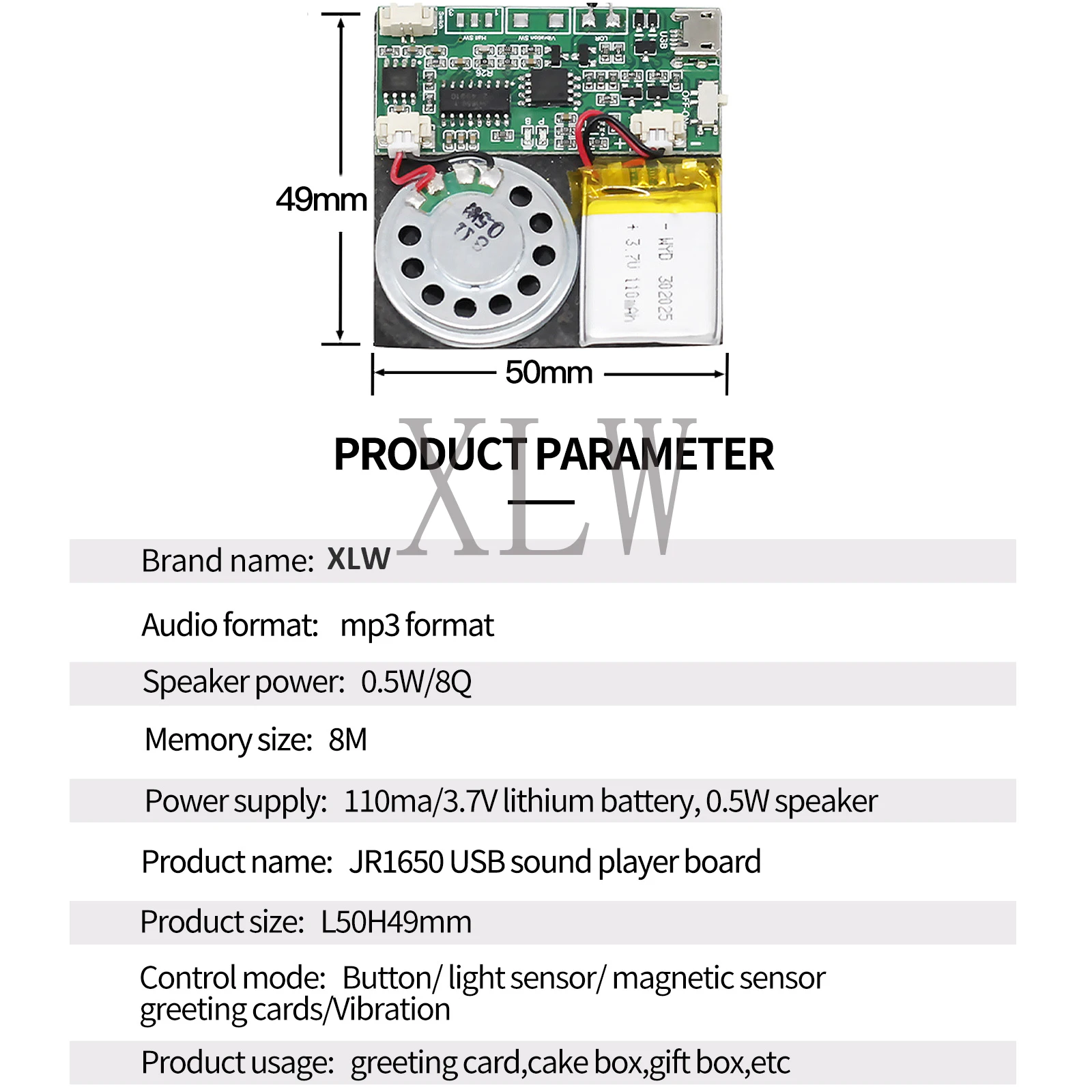 8M Light-Activated Sound Module USB Downloadable & Recordable Voice Chip with MP3 Audio Playback for Xmas Greeting Card Gifts.