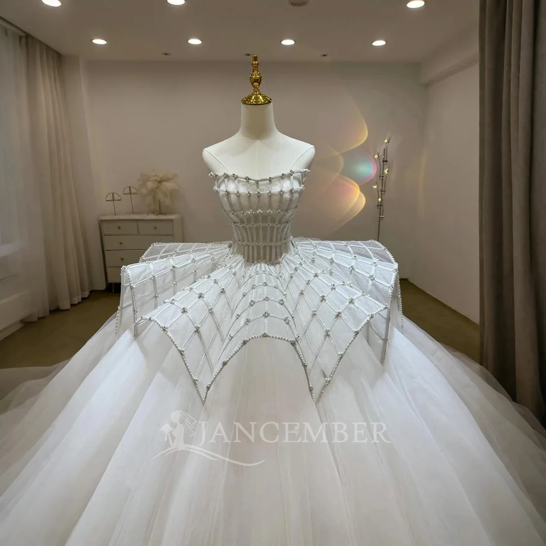 맞춤 제작된 고급 웨딩 볼 가운, 스팽글 비딩 레이스 브라이덜 드레스, 레이스업 백 슬리브리스 코트 트레인 웨딩드레스