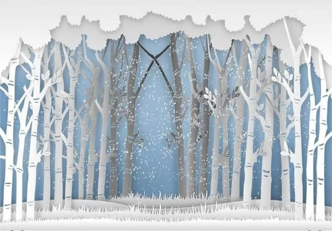 Snow Forest Cartoon Backdrop Winter Wonderland Background Festival Children Party Birthday Baby Shower Party Banner Decoration