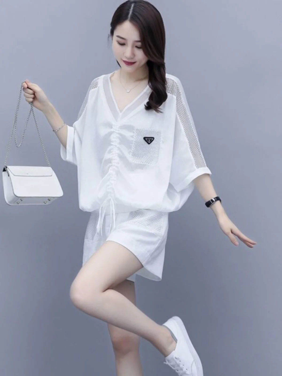 

Fashionable Casual plus Size Sweatshirt Shorts Set Women's Summer High Waist Slimming Two Piece Ensemble Short Sleeve