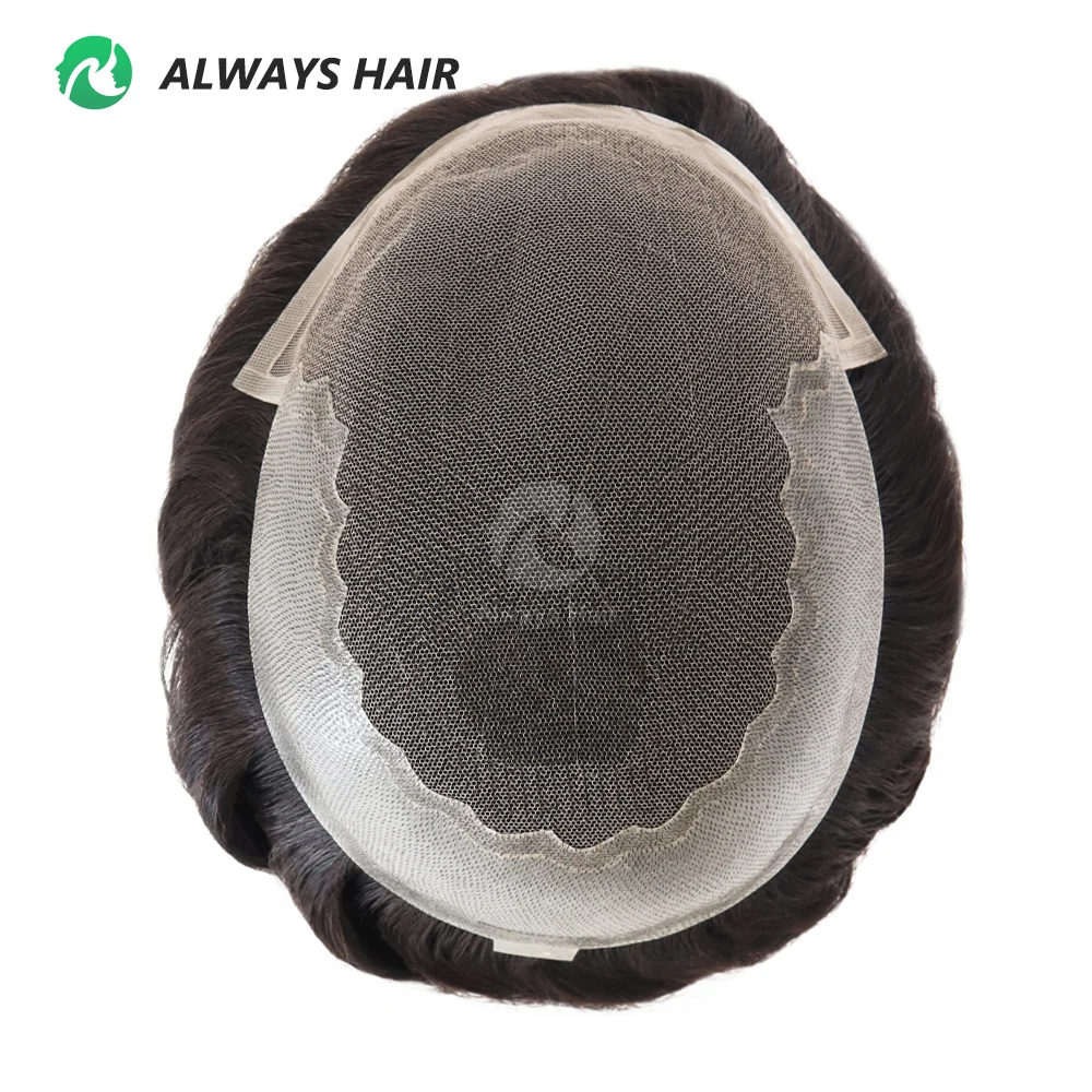 Alwayshair-DUAR Q6 130% Hair Density Mens Toupee Lace and PU Men Capillary Prosthesis Hair System Invisible Natural Hair Wig Man