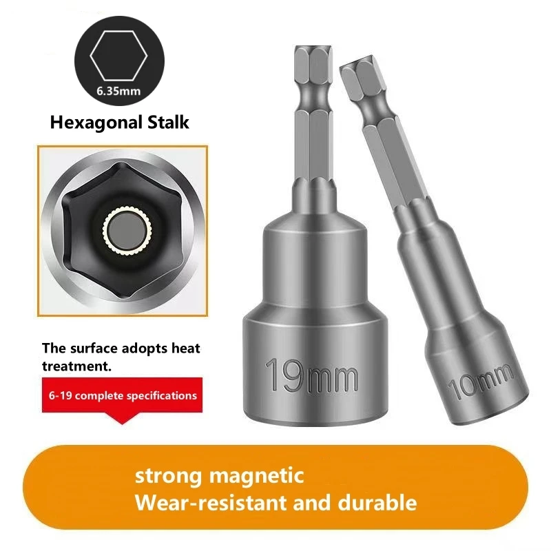 6mm-19mm Hex Socket Sleeve Nozzles Nut Driver Set for Power Drills Impact Drivers Power Screwdriver Handle Tools