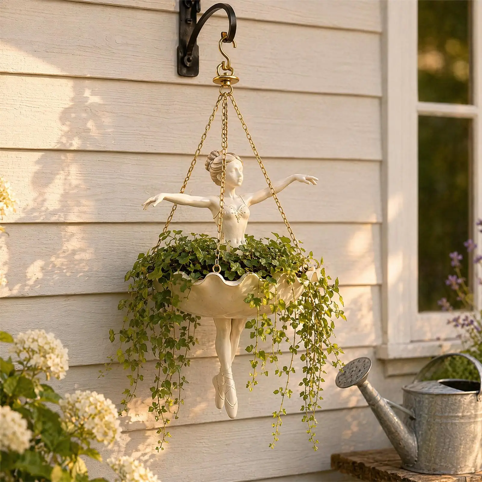 Resin Ballet Dancer Hanging Planter Elegant Ballerina Figure Hand Carve Fairy Flower Pot Whimsical Weather Resistant for Balcony
