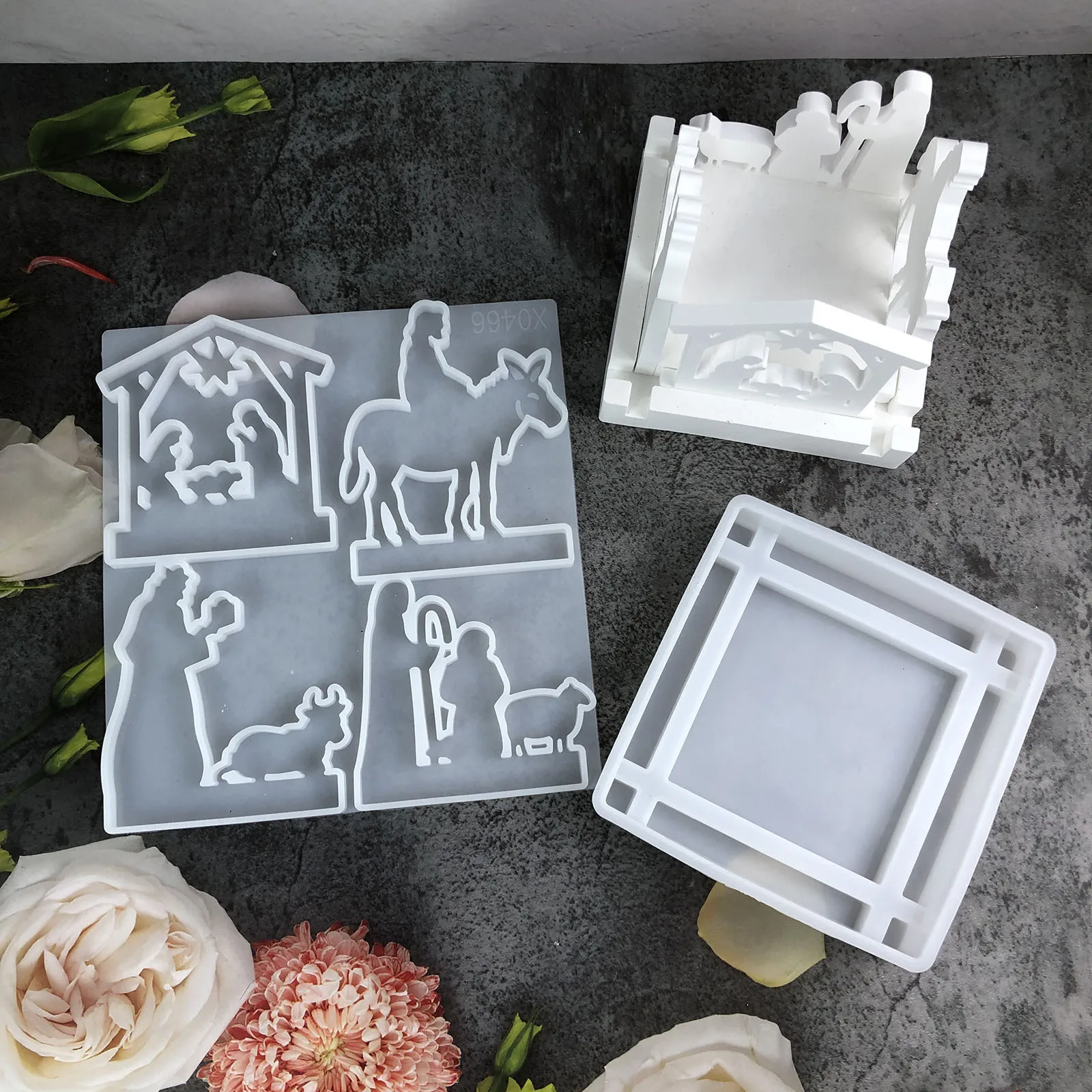 2026 New Hot-selling Mould Nativity Scene Set Plug-ins: Decorative Cement and Plaster Mold DIY Home Ornaments Silicone Molds