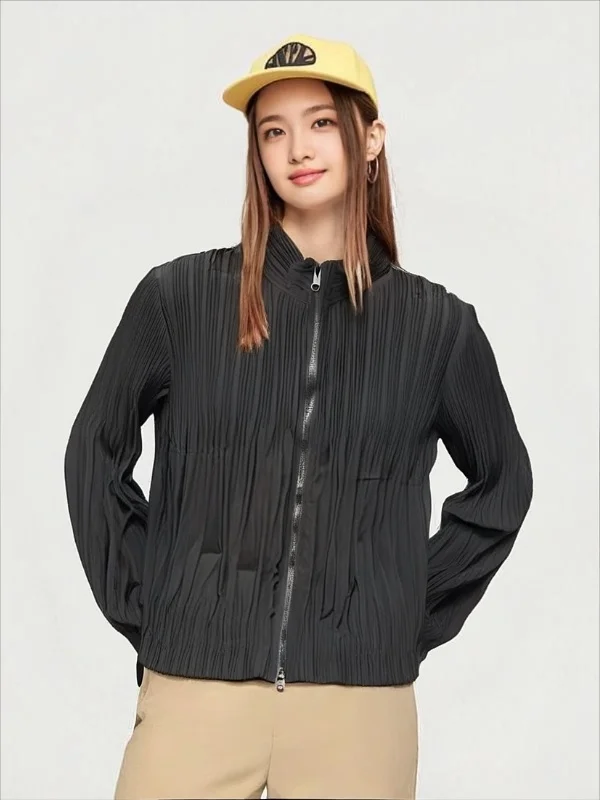 

Miyake Fold 2025 Autumn/Winter New Jacket Fold Coat Women's Fashion Simple Stand Up Collar Zipper Cardigan Versatile Top Pleats