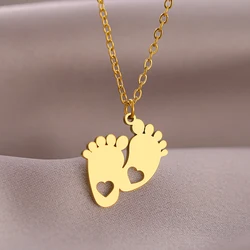 Stainless Steel Necklaces Cartoon Footprints Kids Pendants Chain Choker Wholesale Fashion Necklace For Women Jewelry Teen Gifts