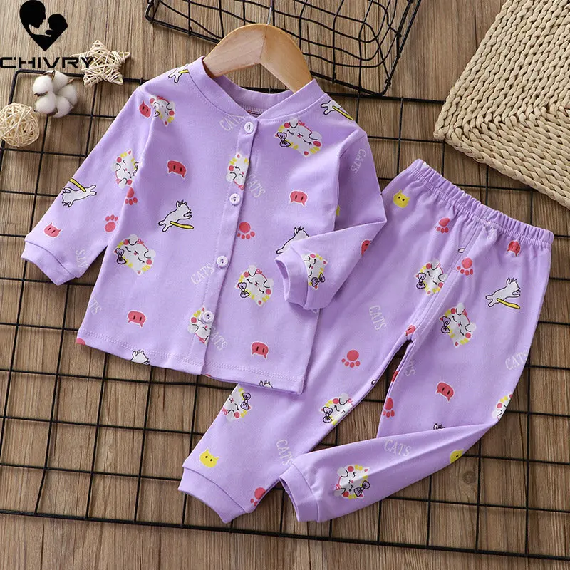 Neue Kinder Jungen Mädchen Pyjamas Cartoon Langarm Cardigan T-Shirt Tops mit Hosen Kleinkind Baby Herbst Schlaf kleidung Sets