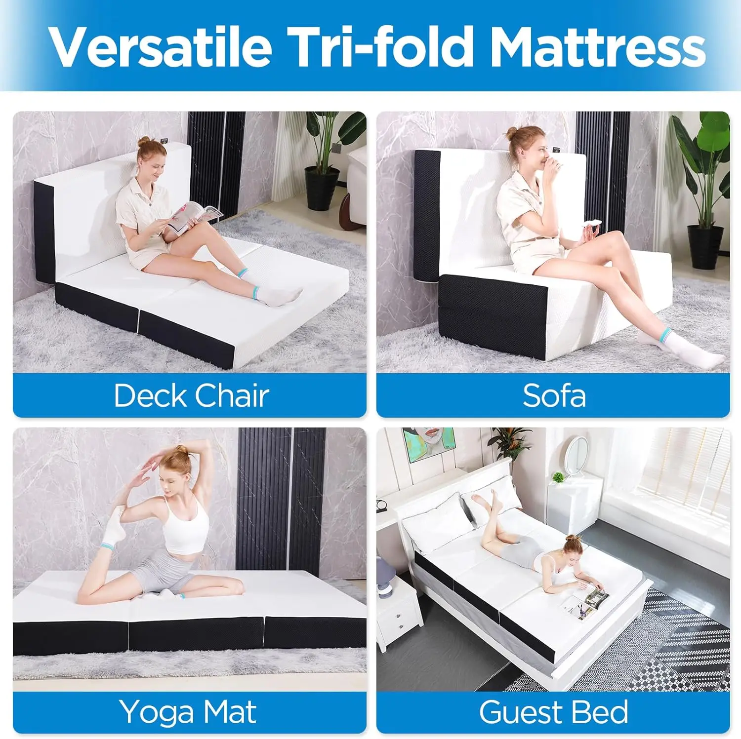 Surmatelas en mousse à mémoire de forme Leic-fold avec housse lavable, matelas astronomique antidérapant, lit d'invité, Queen Size,6 po