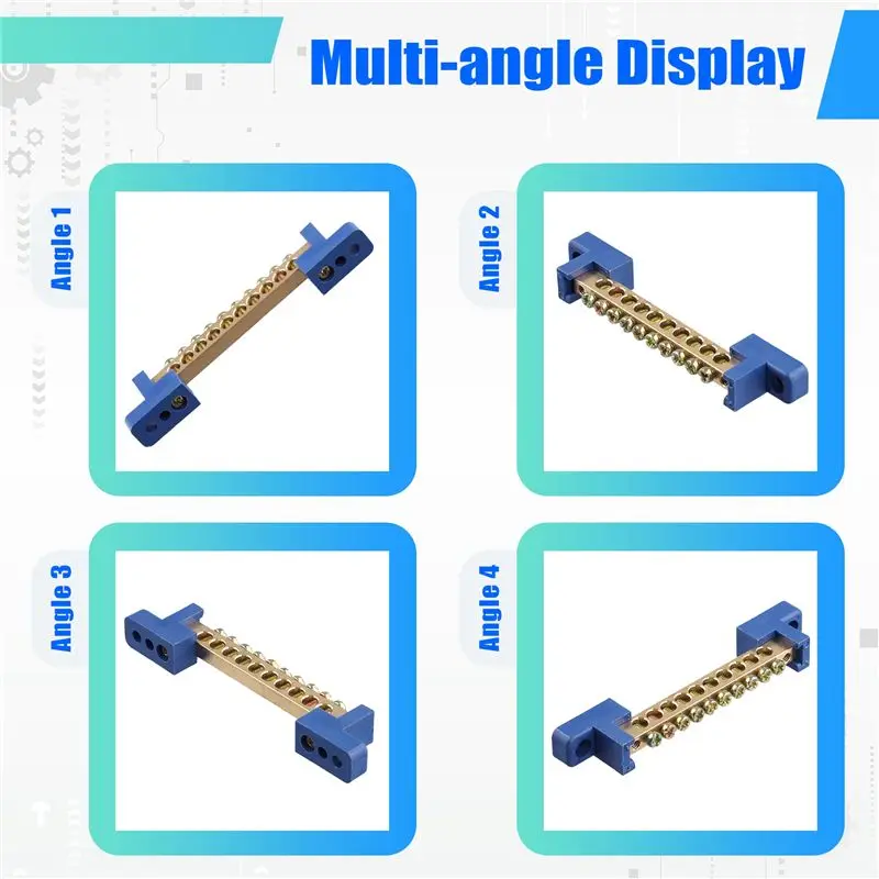 A98E-Terminal Block Blue Terminal Bus Bar 10 Positions Screw Brass Terminal Grounding Strip Bus Bar Block Pack Of 5