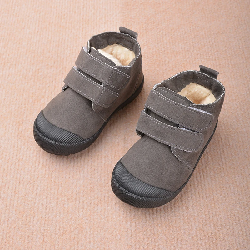 New Trendy Kids Outdoor Warm Short Shoes Winter Plush Suede Ankle Boots Children Comfortable Snow Sneakers EY8259