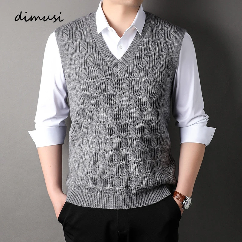 DIMUSI Autumn Winter Men\'s Sleeveless Jackets Man Vest Warm Jumper Knitted Waistcoats Men Woolen Pullovers Sweater Vest Clothing