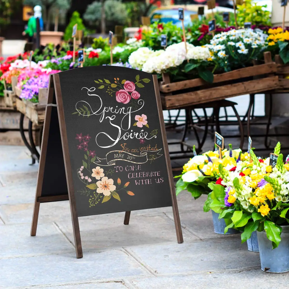Double-Sided Rustic Wooden Chalkboard, Indoor/Outdoor Menu Sign, Wedding Easel (40" x 26")