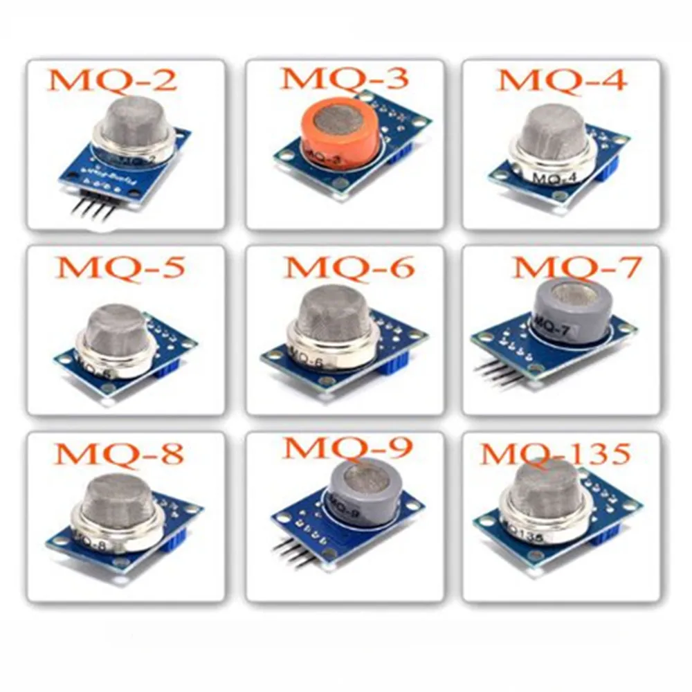 9 PCS/1 Lot Gas Detection Sensor Module MQ-2 MQ-3 MQ-4 MQ-5 MQ-6 MQ-7 MQ-8 MQ-9 MQ-135 Sensor Module Gas Sensor Starter Kit