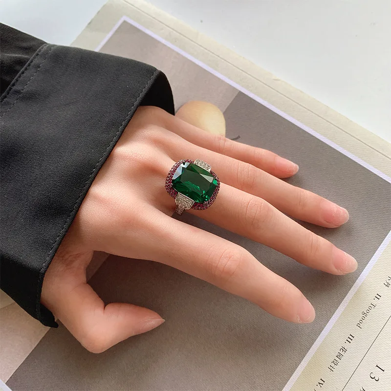 Jewelry Gold Plated Retro Fashion Emerald Red Corundum Fat Square 12*16 Ring for Women