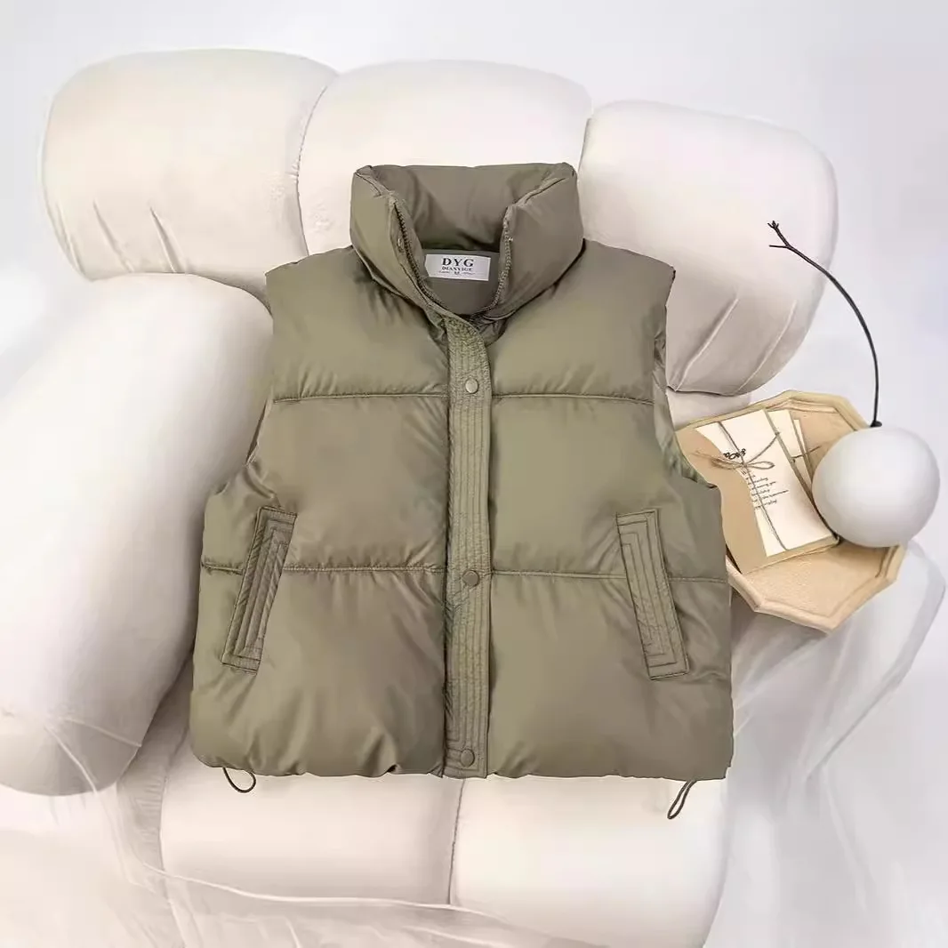 

Down Cotton Clothes Vest Women's 2025 Autumn Winter New Loose Cotton Vest Stand-up Collar Solid Color Cotton Clothes Vest Jacket