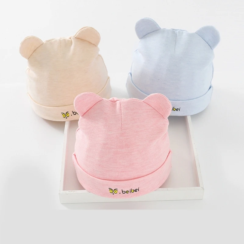 

Autumn Winter Baby Hat Comfortable Solid Color Hats Ear Cotton Newborn Photography Props 0-6M Bonnet Items