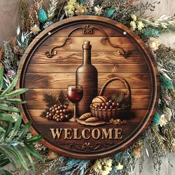 1pc, Wooden Round Tag, Can Be Directly Hung With Rope，Welcome Butterfly Wreath Sign, Manufactured Wood Wall Hanging