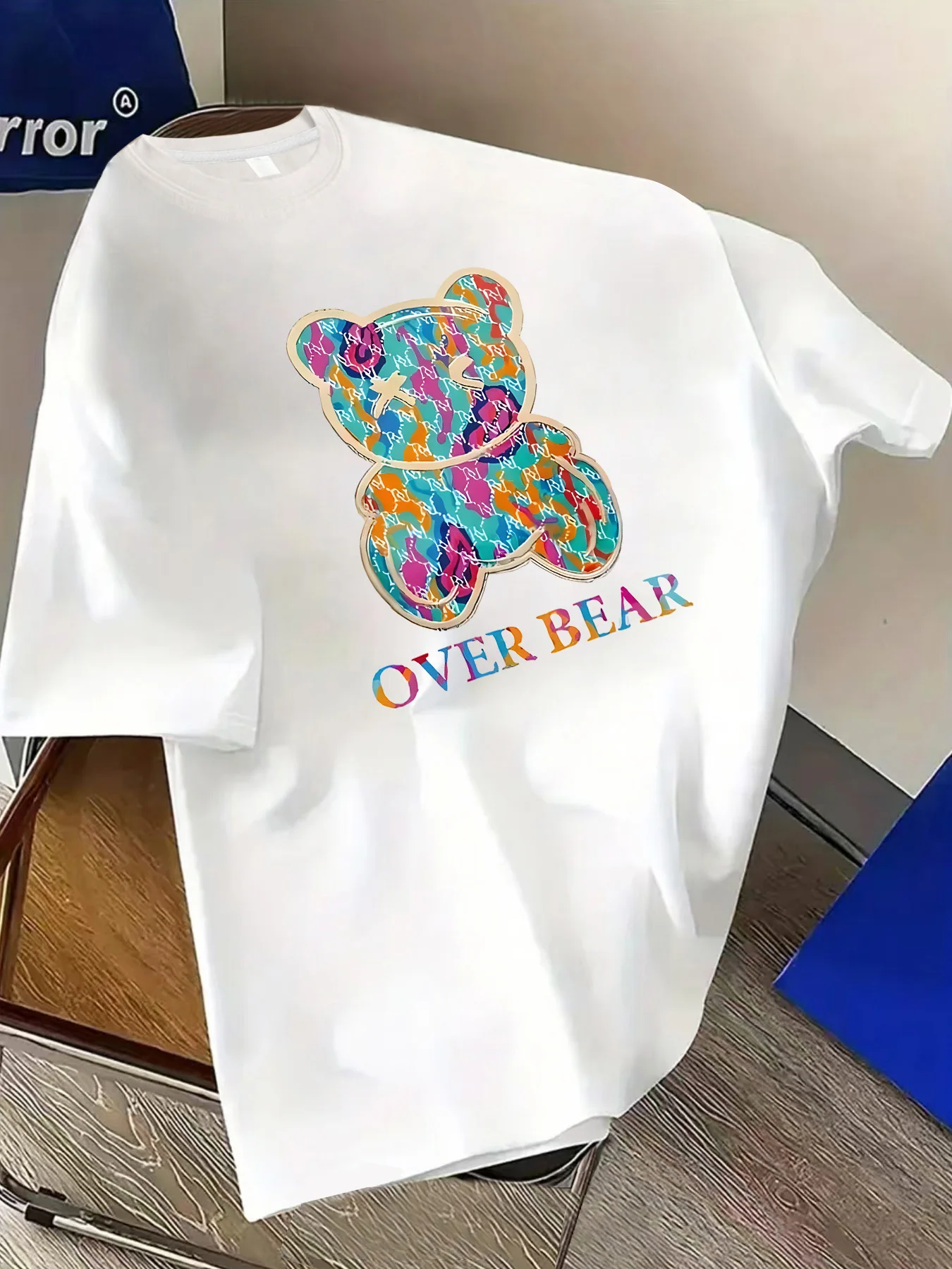 【SYJ80447】Colorful checkered bear print T-shirt short-sleeved women's summer casual top street fashion women's clothing