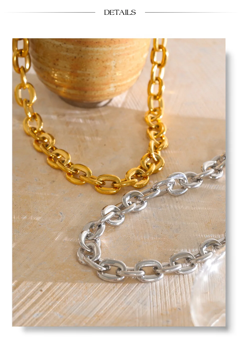 Yhpup Statement-Halskette aus Edelstahl mit Metallkette, PVD-beschichtet, wasserdicht, strukturiert, lässiger, trendiger Schmuck – Detail 8