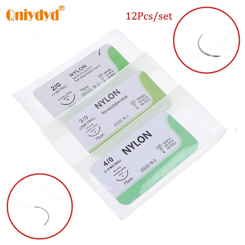 12PCS 2.0/3.0/4.0 Suture Needle Nylon Medical Thread Aseptic Surgical Practice Suture Needle Thread