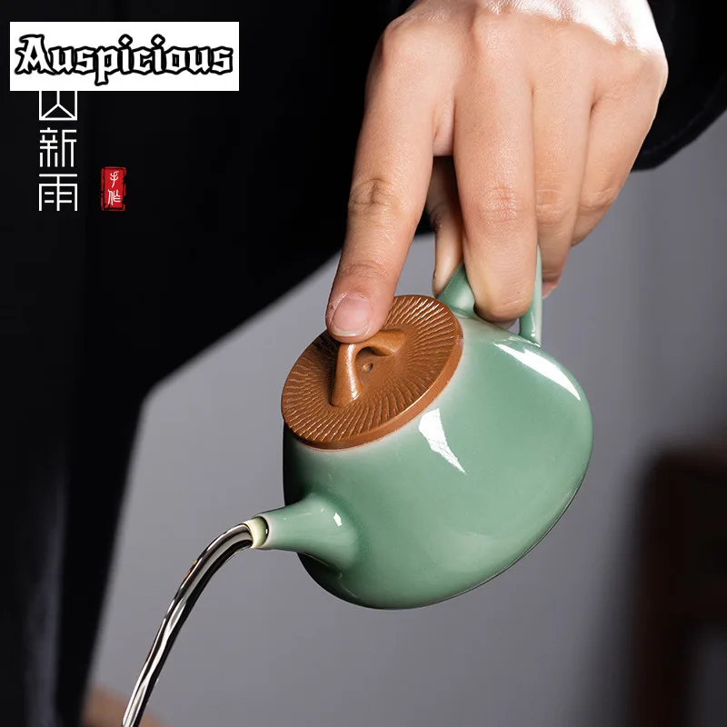 170ml Handmade Knife Jumping Celadon Teapot Zen Tea Infuser Stone Spoon Pot Tea Maker Kettle With Filter Tableware Collection