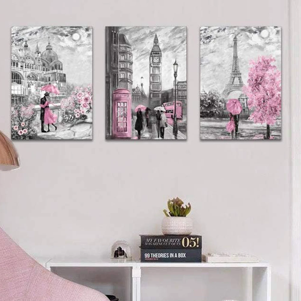 London Big Ben Eiffel Tower DIY Diamond Painting Romtic City Landscape Triptych Lovers Diamond Mosaic  For Living Room Decor