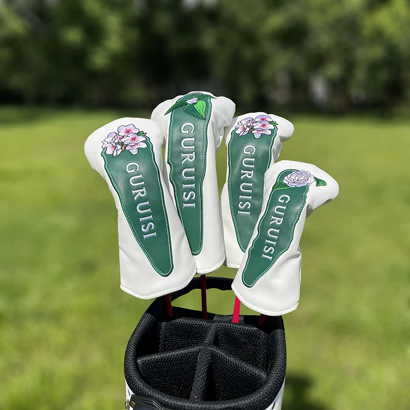 Embroidery Golf Club #1 #3 #5 Wood Head covers Driver Fairway Woods Cover PU Leather Head Covers Golf Putter Cover Flowers