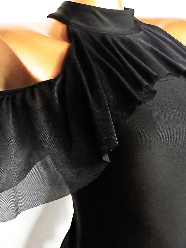 라틴 댄스 의상 여성 라틴 댄스 복장 공연 의류 블랙 바디수트 프린지 스커트 살사 트레이닝 댄스웨어 VDB6649