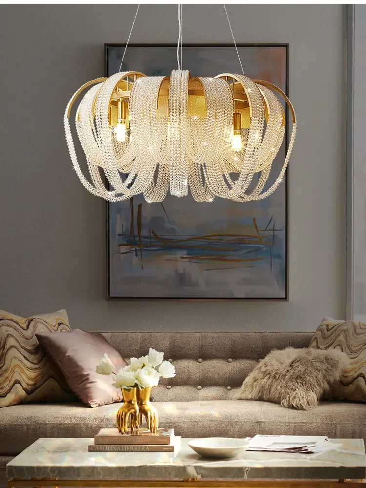 Modern Luxury Tassel Crystal LED Ceiling Chandelier 2025 Lustre Nordic Designer LOFT Pendant lights Round Lamp Lighting Fixtures