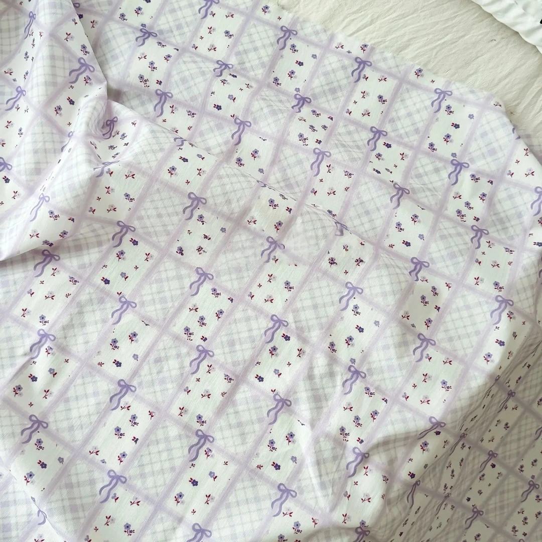 140x50 سنتيمتر نسيج القطن المطبوع للربيع والصيف الأرجواني الأزهار ، منقوشة وعقدة الفراشة ، فساتين الأطفال الخياطة القماش