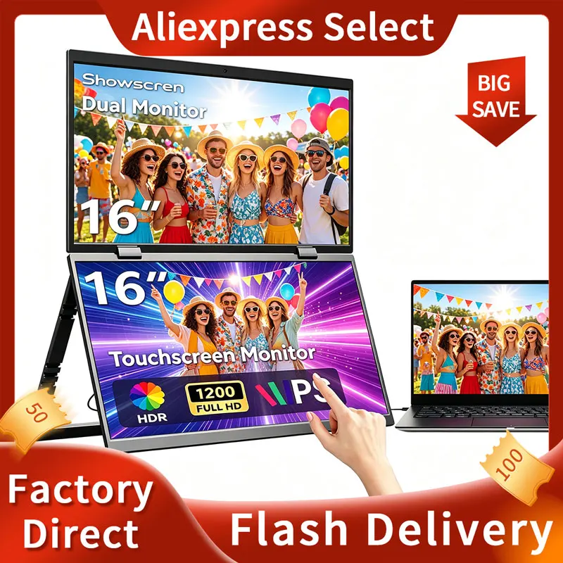 16inch Light touch portable Dual Touch screen Monitor 60Hz IPS HDMI/UBS-C Dual Screen For Laptop for Home Office and Gaming