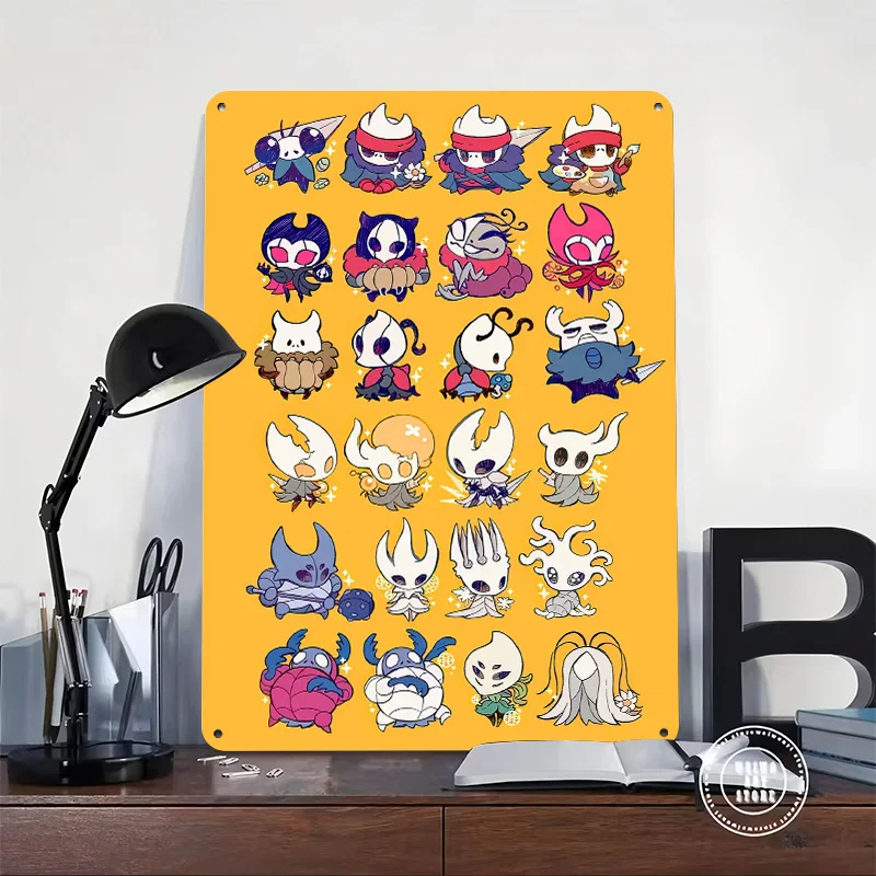 Hollow Knight Chibi Characters Poster Retro 3D Printed Metal Signs Customized Wall Hanging Gift for Home Decor Room Accessories