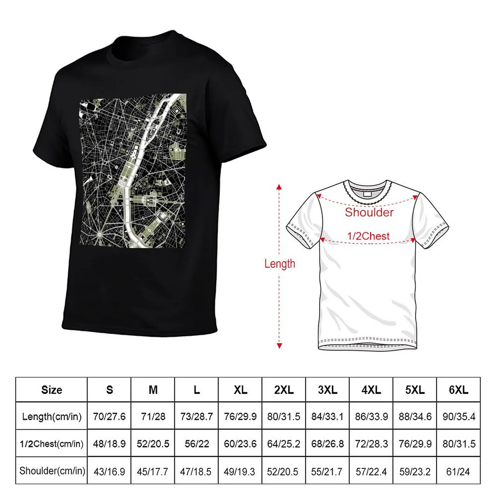 Paris city map engraving T-Shirt Comfortable Basic Crew Neck Tee
