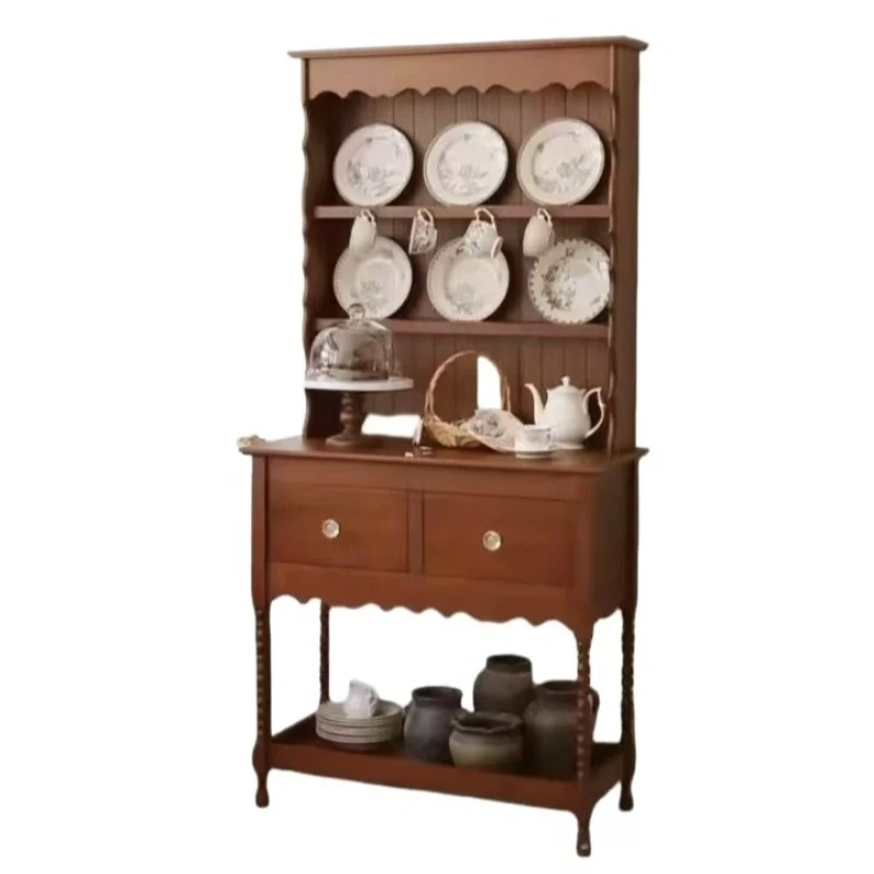 French retro side cabinet, antique high-footed storage display cabinet in coffee cabinet