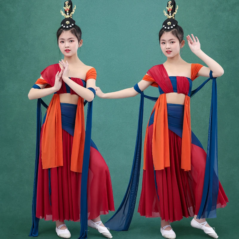 

Childen National Dance Costume Girl Chinese Folk Dancewear Oriental Fairy Princess Stage Performance Clothing Yangko Dress