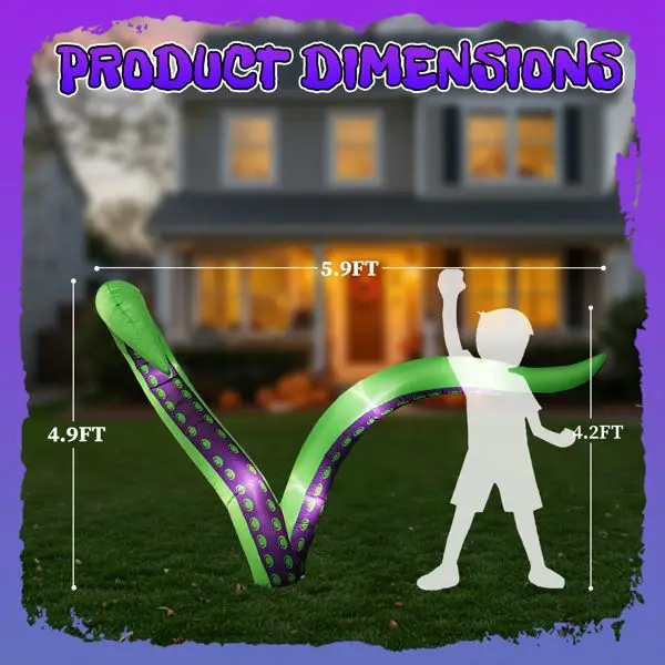 2-Pack 6.9FT Inflatable Octopus Tentacles | Halloween Decoration with Built-in White LEDs | Spooky Outdoor/Indoor Window, Roof,