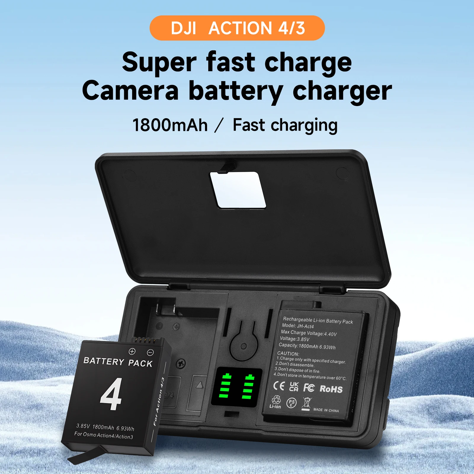 PALO 1800mAh For DJI Osmo Action 4 Battery+Portable Fast Charge Box for Osmo Action 3 Action 4 charger Sports Camera Accessories