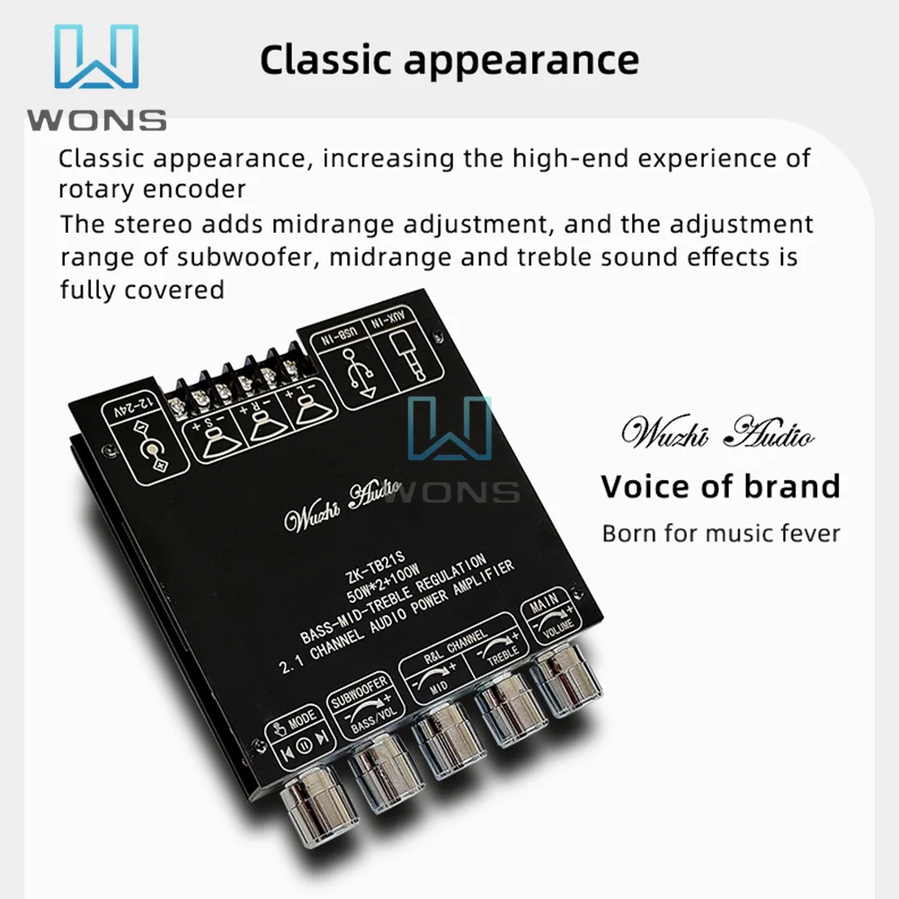 ZK-TB21S 2.1-channel for Bluetooth Audio Amplifier Board Module Subwoofer Mid-range Treble TPA3116 DC 12V~24V