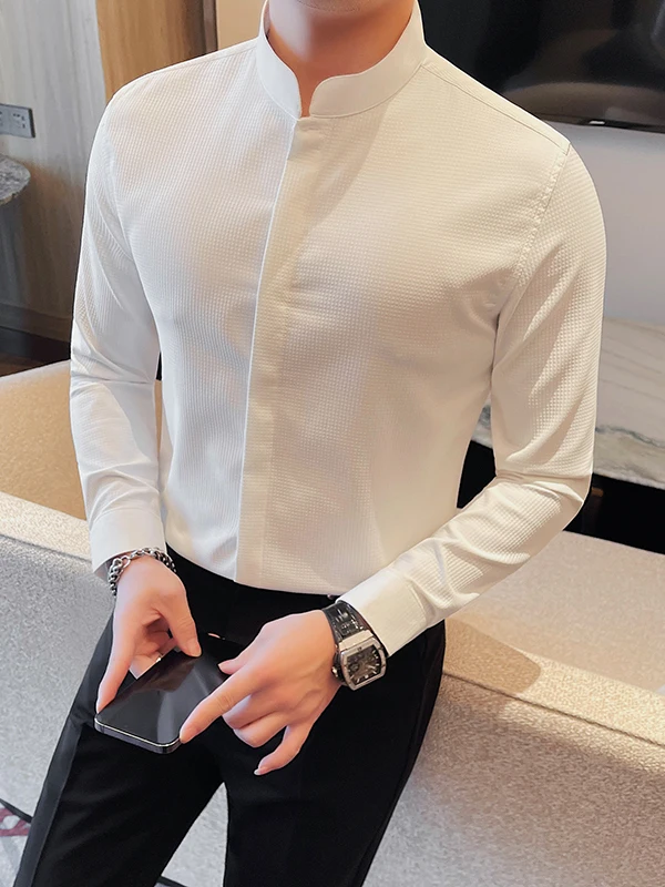 

New 2025 Chinese Sle Stand Collar Long Sve Men's irt National Sle High End Sensation Zhongan Suit White Men's irt