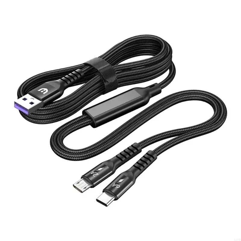 A3PD 2 In 1 USB Charging Cord Wire Nylon Weaving with USB 5Pin and Type C Output Connectors for Phones Tablets Laptops