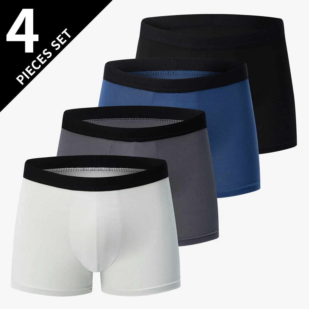 

4 Pack Europe and America Size MEN'S Solid Color Sexy Boxer Underwear Antibacterial Breathable plus Size MEN'S Shorts Underwear