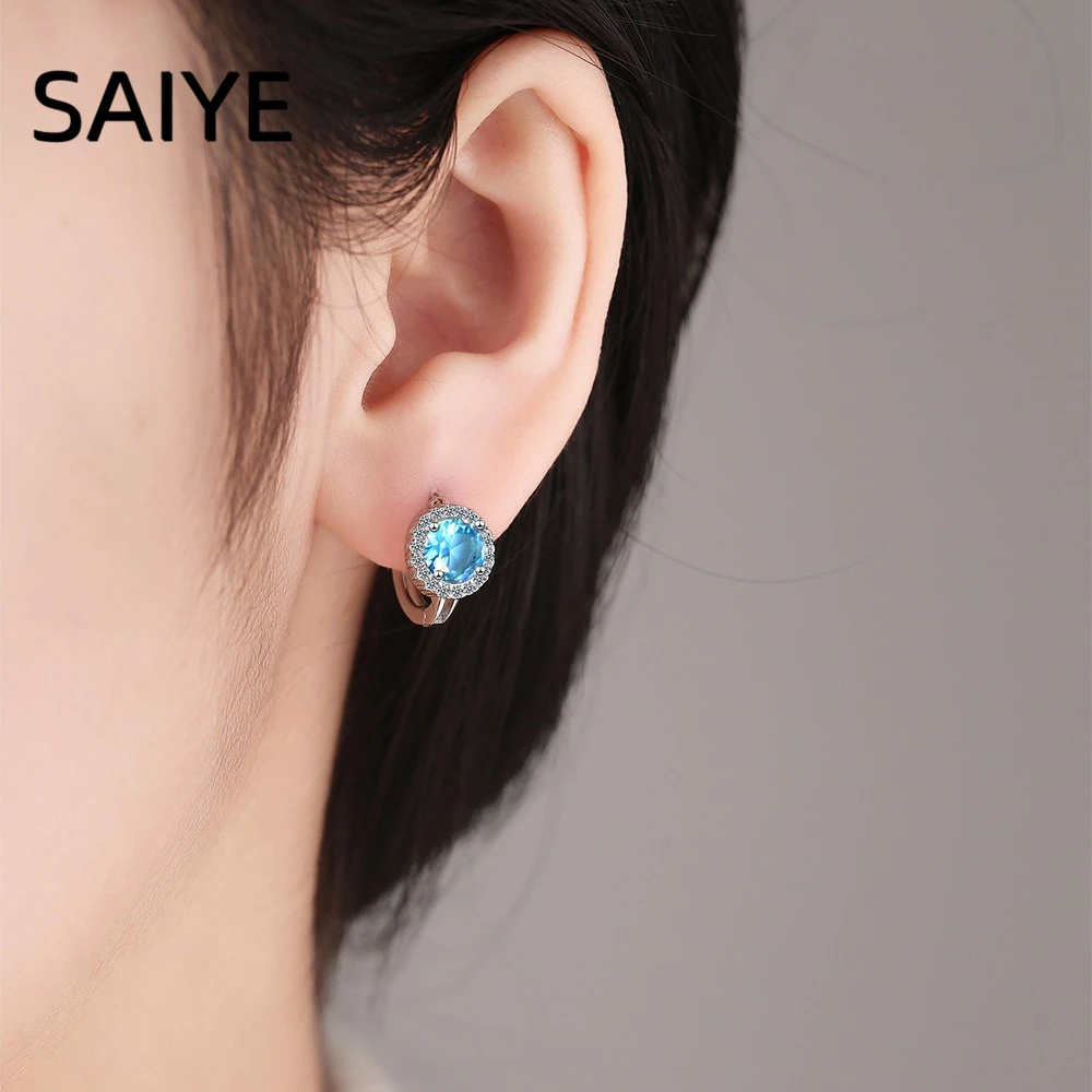 925 Sterling Silver Huggie Hoop Earrings for Women Round Multi Color Cubic Zirconia Halo Leverback Ear Buckle Wedding Jewelry