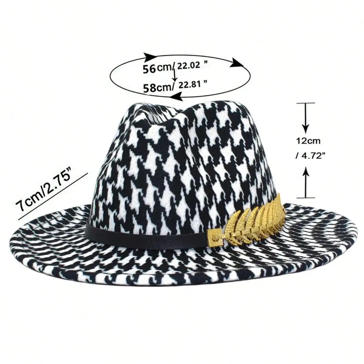 قبعة راعية البقر ذات وجهين للنساء والرجال بنمط houndstooth وحزام ذو حافة واسعة وقبعة غربية #6