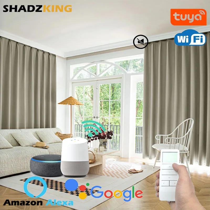 

Custom Made Motorized Blackout Drapes Smart Curtains for Bedroom Faux-Linen Room Darkening Google Alexa Compatible