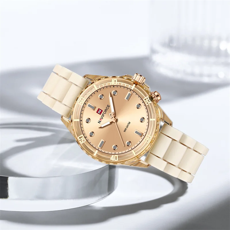 Top Brand NAVIFORCE Fashion Watches for Women Quartz 5ATM Waterproof Wristwatch Original Silicone Strap Luxury Simple Gift Clock