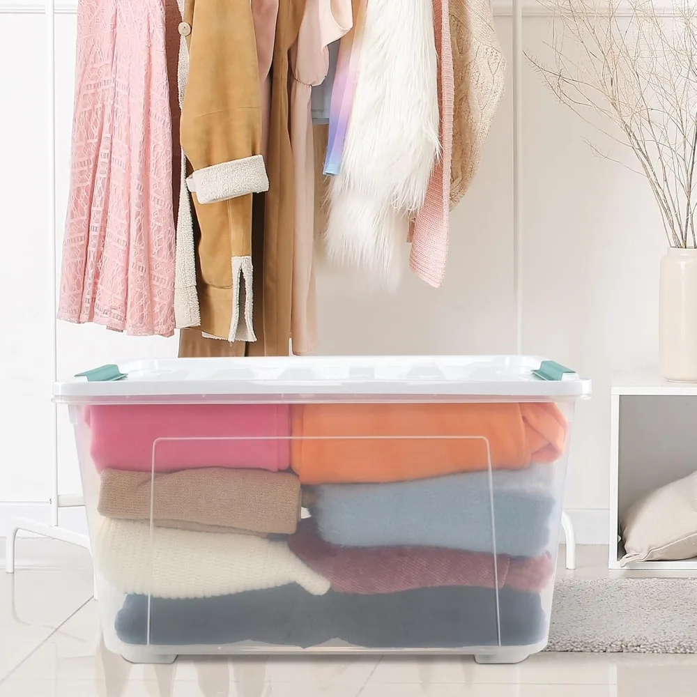 صناديق تخزين شفافة كبيرة سعة 85 لترًا مع عجلات، مجموعة حقائب اليد البلاستيكية